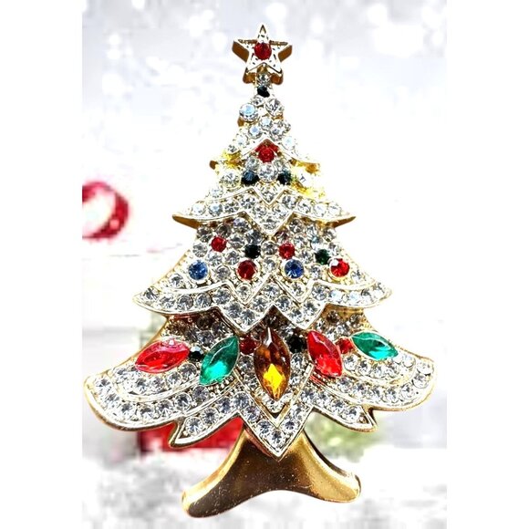 NYC Rockefeller Christmas Tree Brooch Pin New York Crystals Star Topper … - Picture 1 of 12